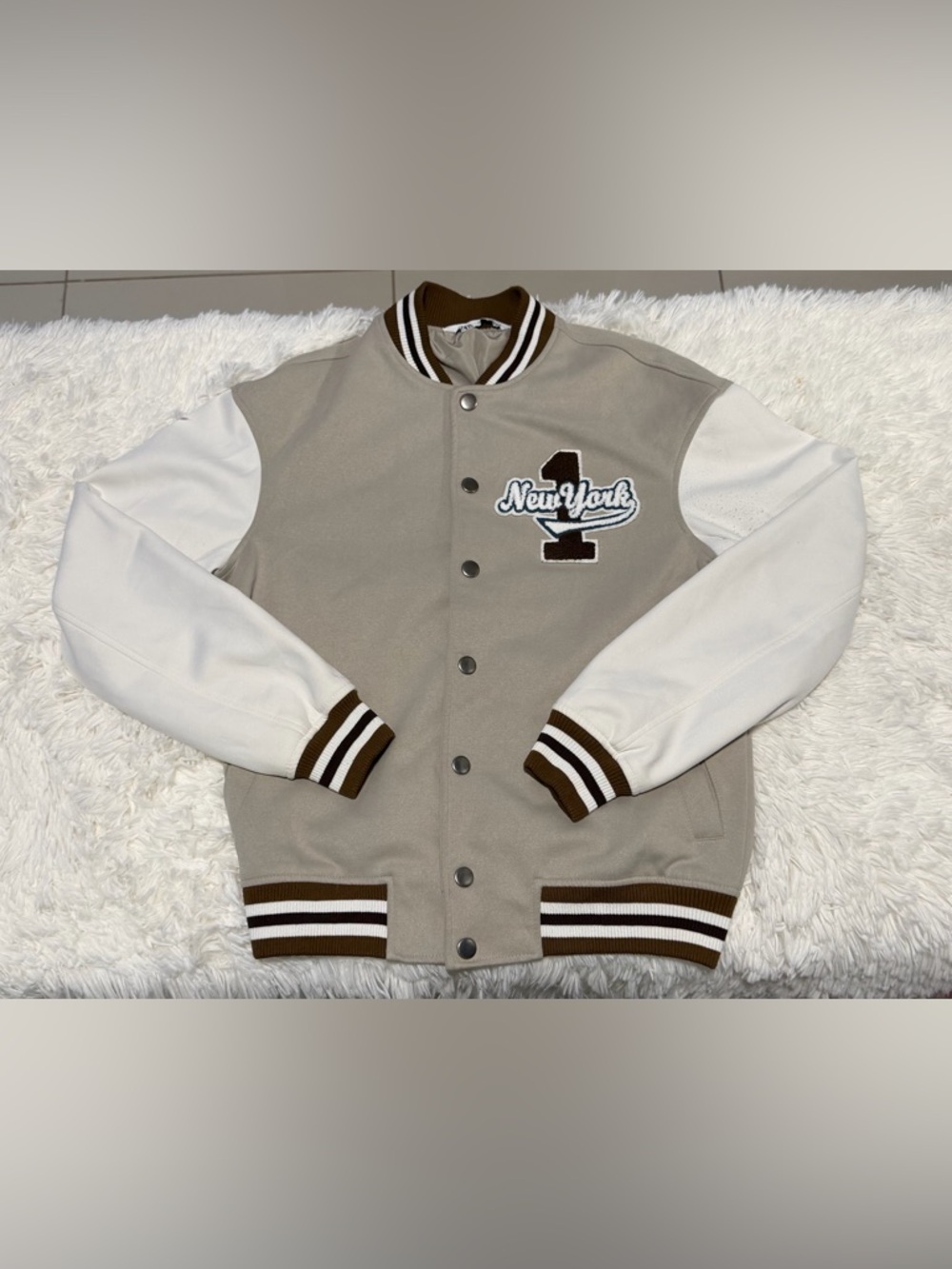 Zara Beige and Brown Striped Collar Jacket